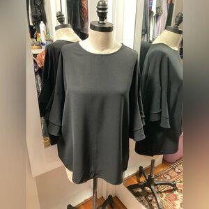 Black Ruffle Angel Sleeve Blouse, Size Large